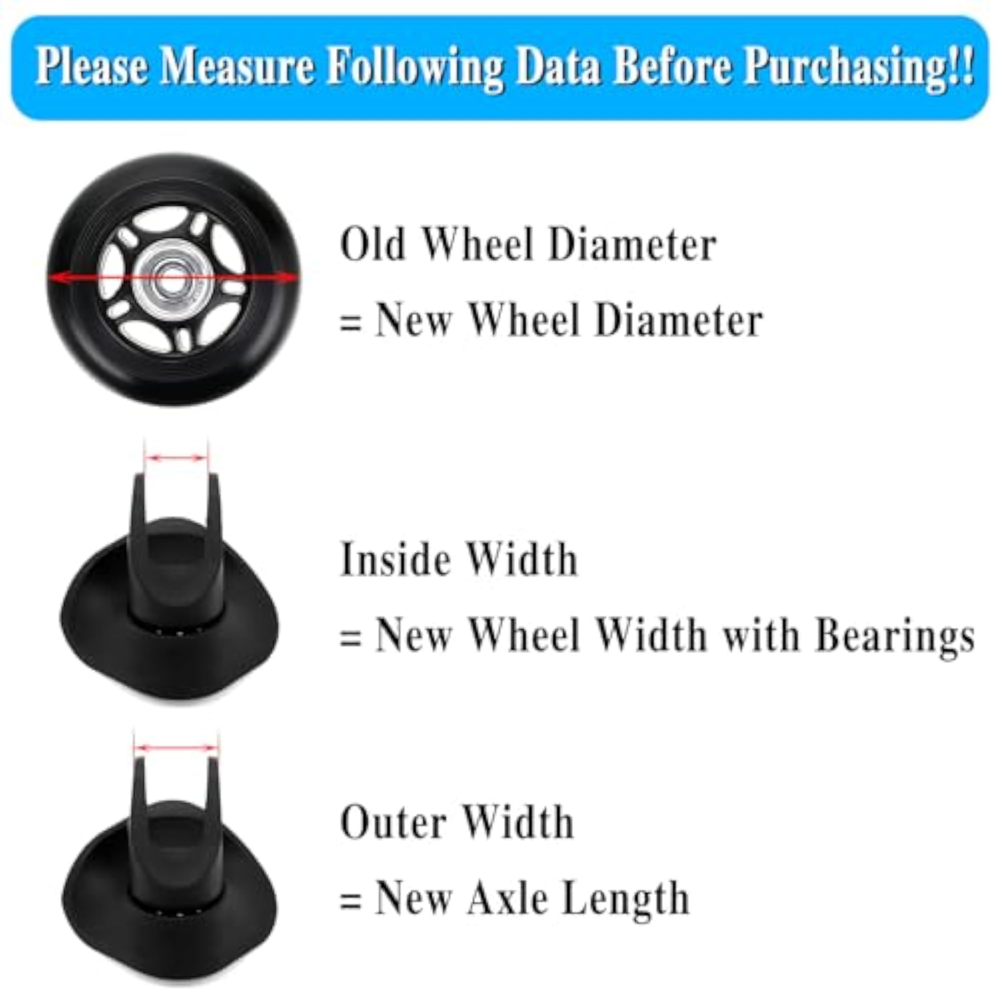 75mm x 24mm Single Luggage Suitcase Replacement Wheels Kit